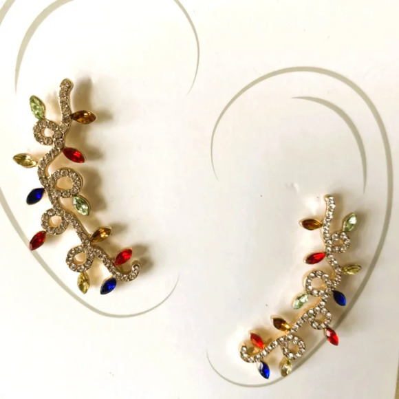 Colorful Rhinestone Fancy Twig Design Fashion Earrings - Picture 3 of 4